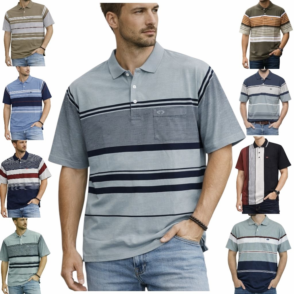 Kaos kerah salur saku pria dewasa lengan pendek OCEAN BEACH size M L XL