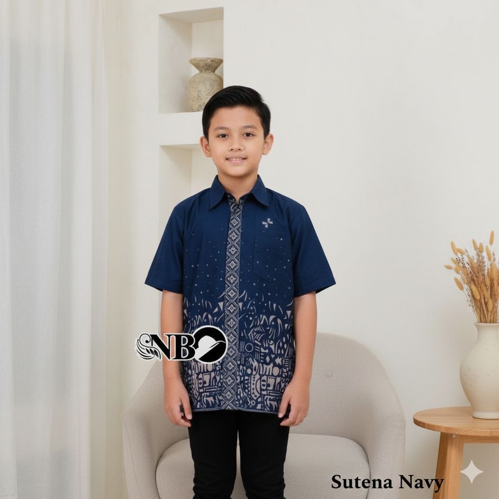 NAVY Batik anak cowok size remaja bahan katun premium / Baju batik anak remaja bahan full katun