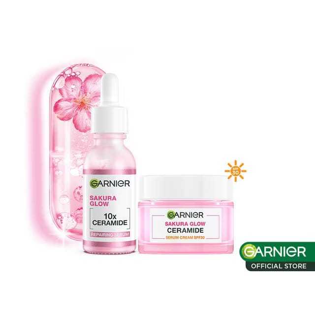 Terlaris BIG SALE GARNIER Sakura Glow Ceramide Skin Barrier Repair Set Serum 30ml + Day Cream | Pele