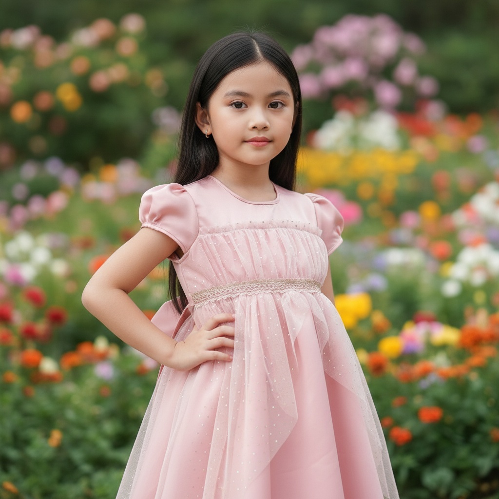 Dress Pesta Anak Perempuan Panjang Satin Tile Glitter Premium Mewah Gaun Ulang Tahun | Prague
