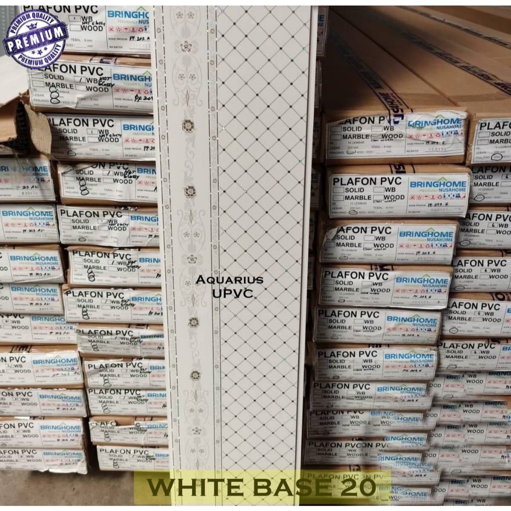 Plafon PVC Motif Putih White Base 20 Glossy Tebal 8mm Lebar 20cm Anti Air Rayap Kwalitas Premium