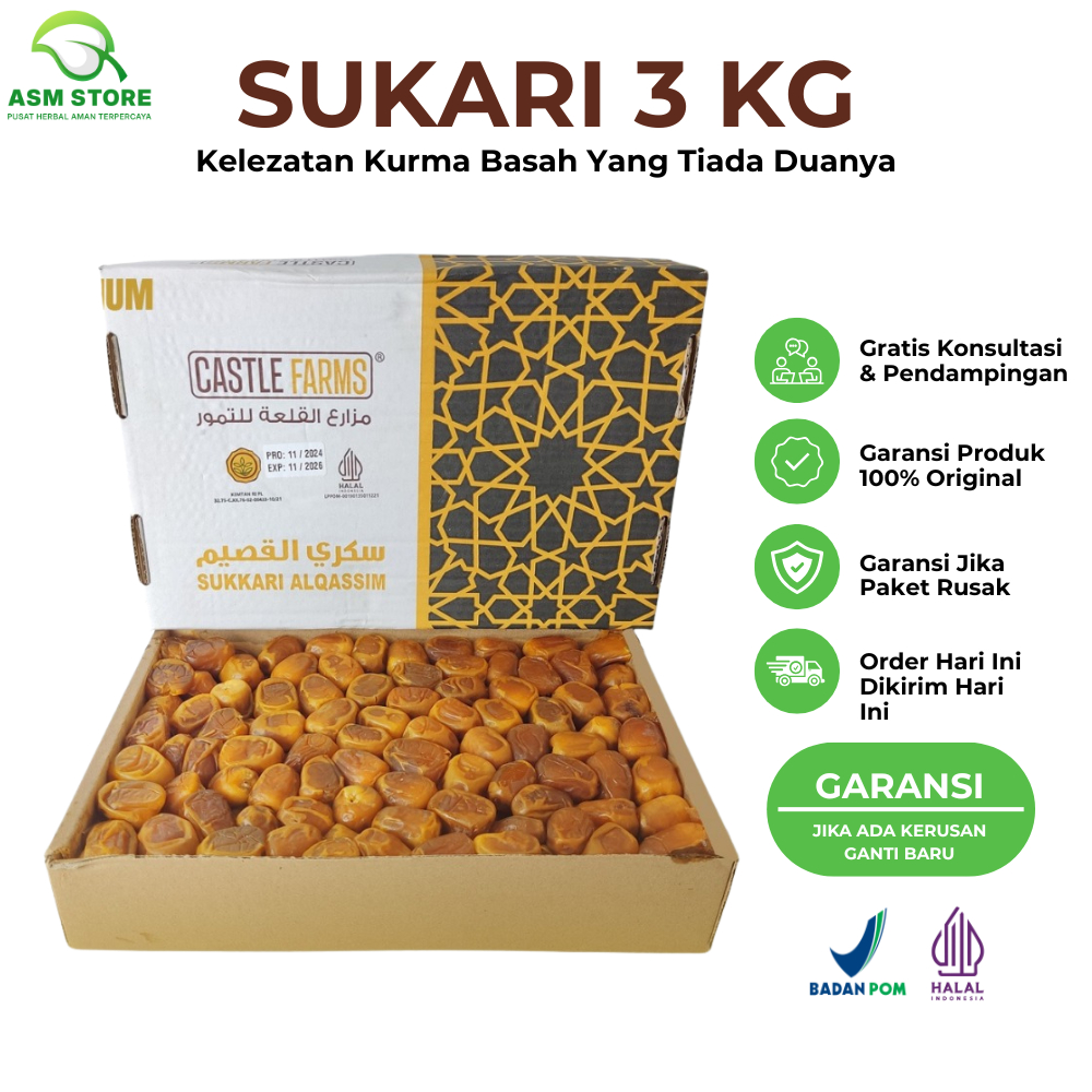Kurma Sukari Premium Castle Farms 3 KG Kurma Legit, Enak & Lembut