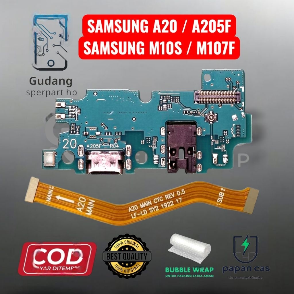 HP SAMSUNG A20 / A205F | SAMSUNG M10S / M107F PAPAN KONEKTOR CHARGER CON T/C + CON H/F + MIC 1+ FLEX