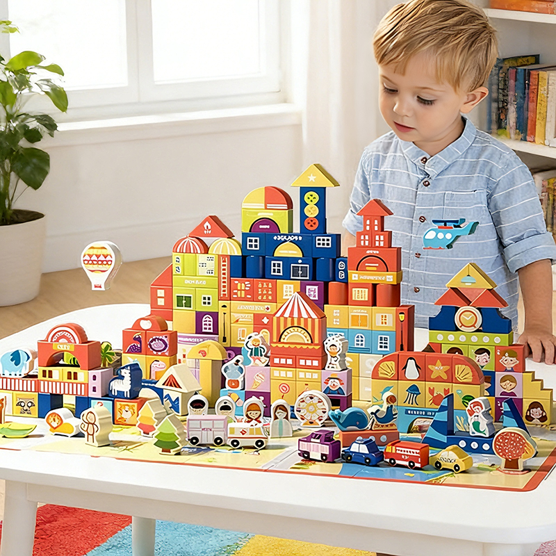 Mainan Edukasi Balok Susun 122pcs Balok Susun Kayu Mainan Aktivitas Anak Balok Susun Kayu Mainan Edu