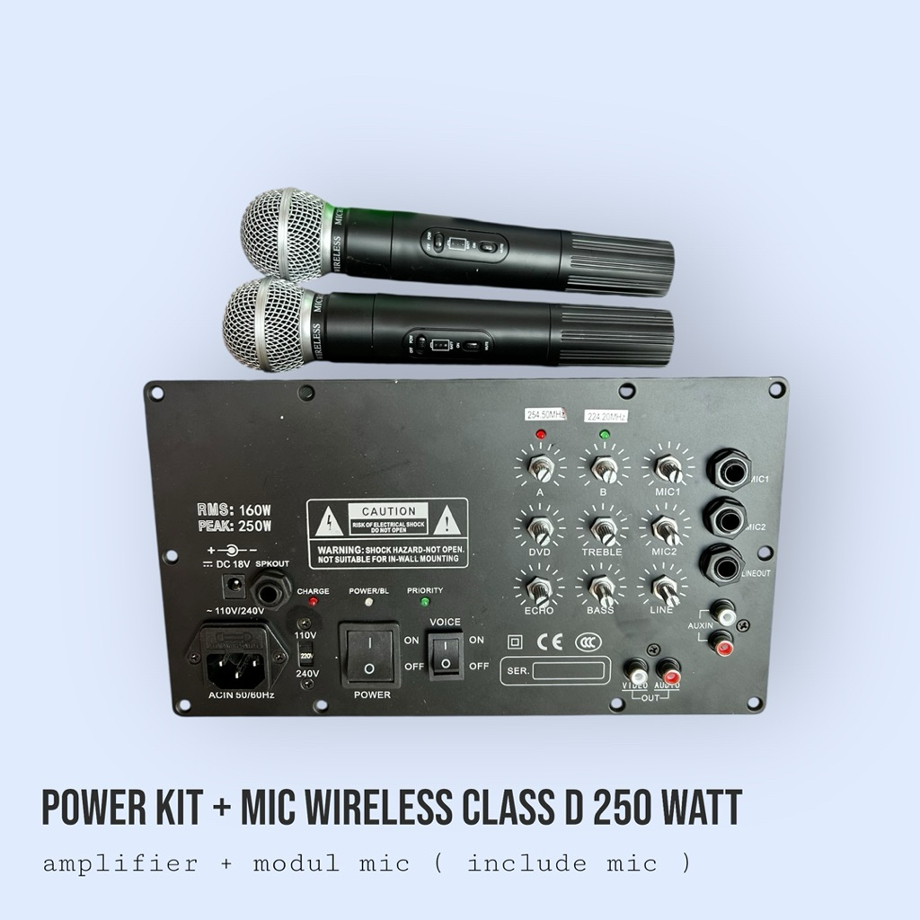 Power Kit Amplifier Class D 250 Watt Plus Mic Wireless Include Mic