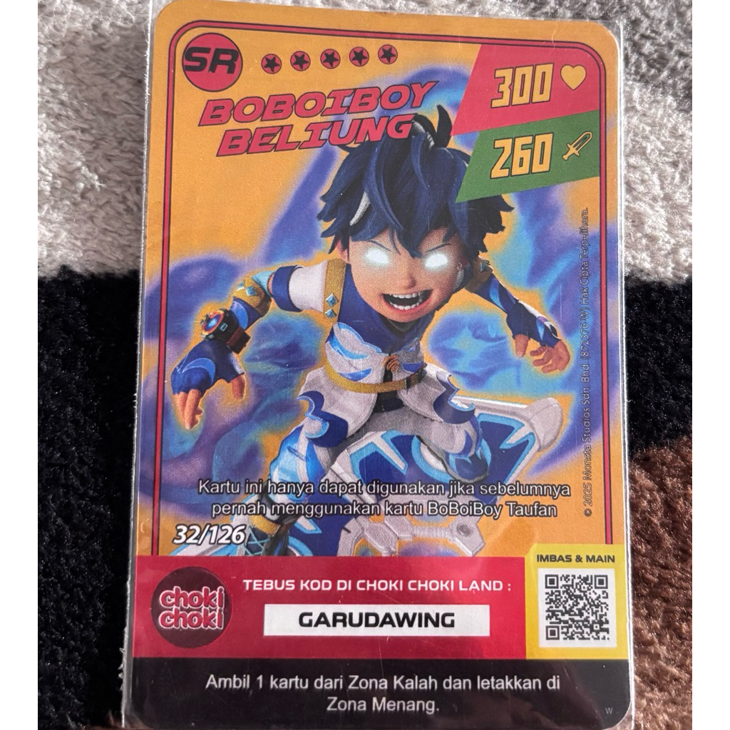 Kartu choki choki boboiboy beliung SR emas (asli)