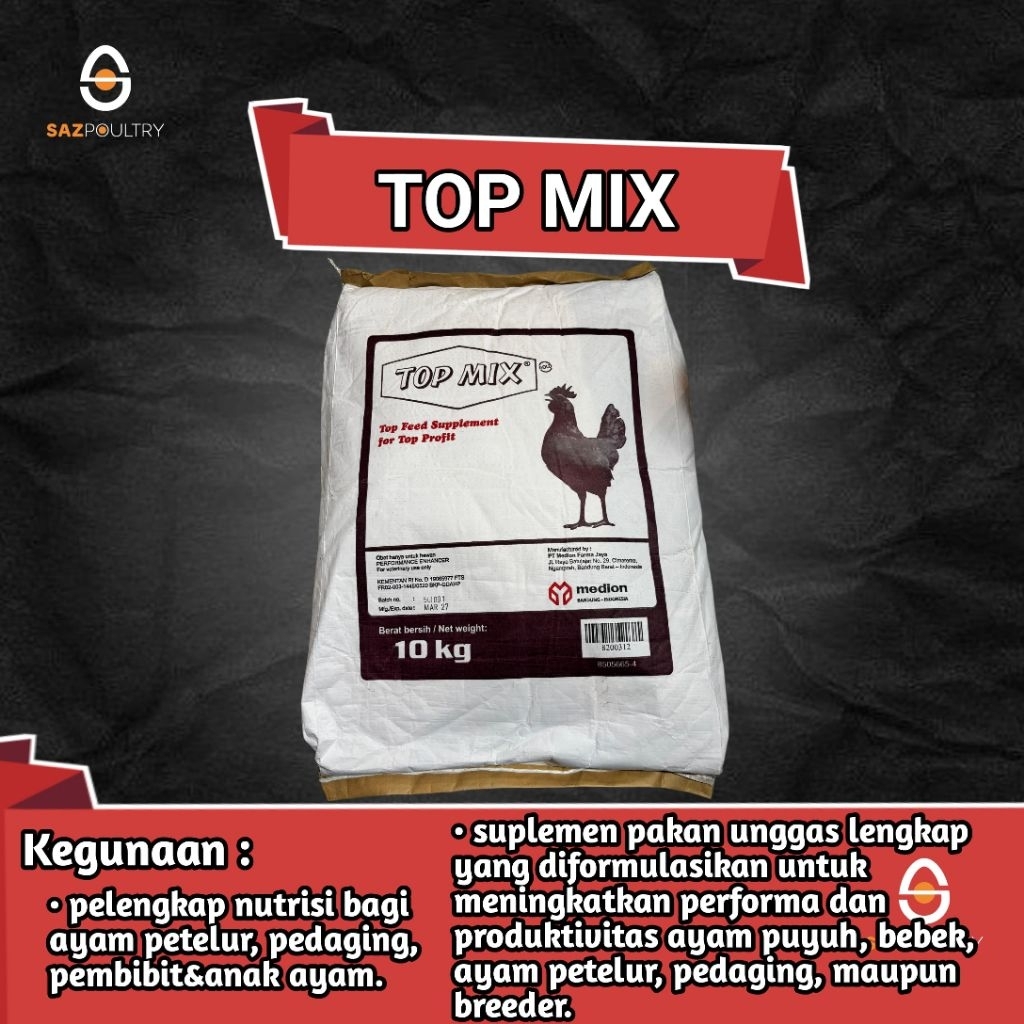TOP MIX 10KG - Pelengkap Nutrisi Ayam Petelur, Pedaging, Pembibit & Anak Ayam