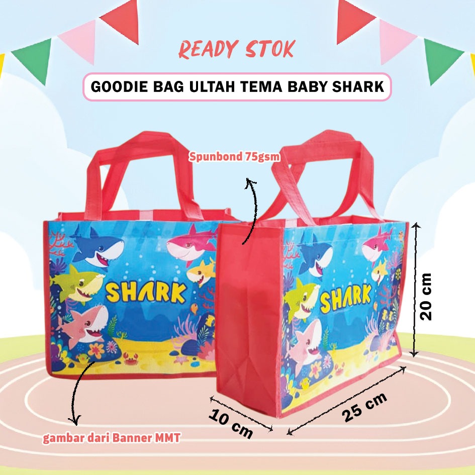 Tas goodie Bag Ultah Kotak Baby shark anak Ready stok
