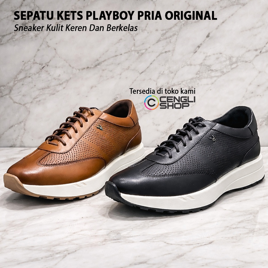 SEPATU KETS PLAYBOY PRIA ORIGINAL Sneaker Kulit Keren Dan Berkelas PL17