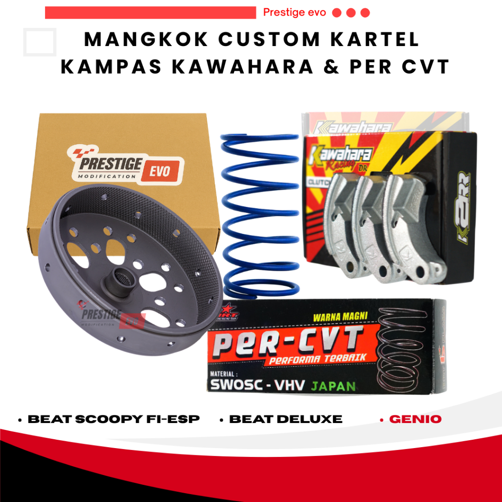 Paket CVT Racing – Mangkok Ganda Kartel + Kampas Ganda Kawahara + Per CVT BRT | Anti Gredek Anti Sli