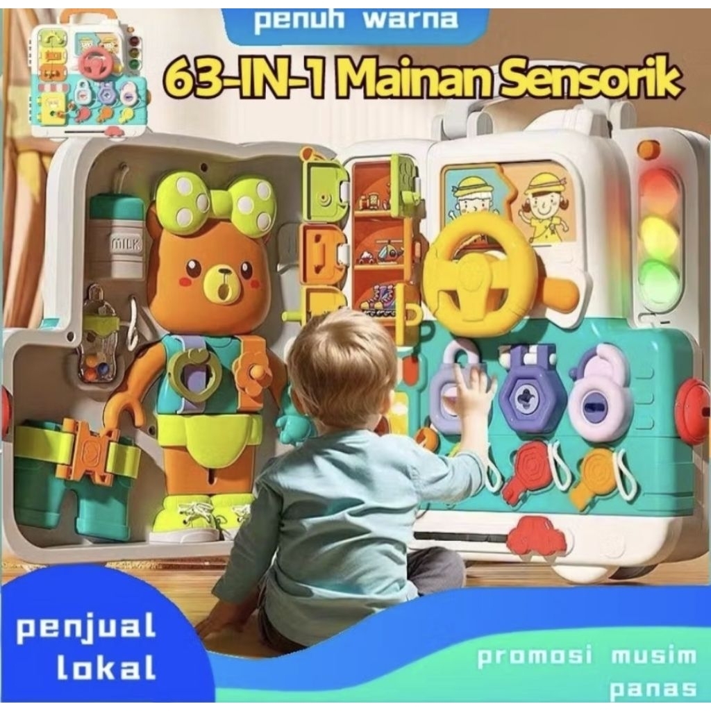 63 in 1 mainan sensorik preloved. busy board setir. mainna mentessori