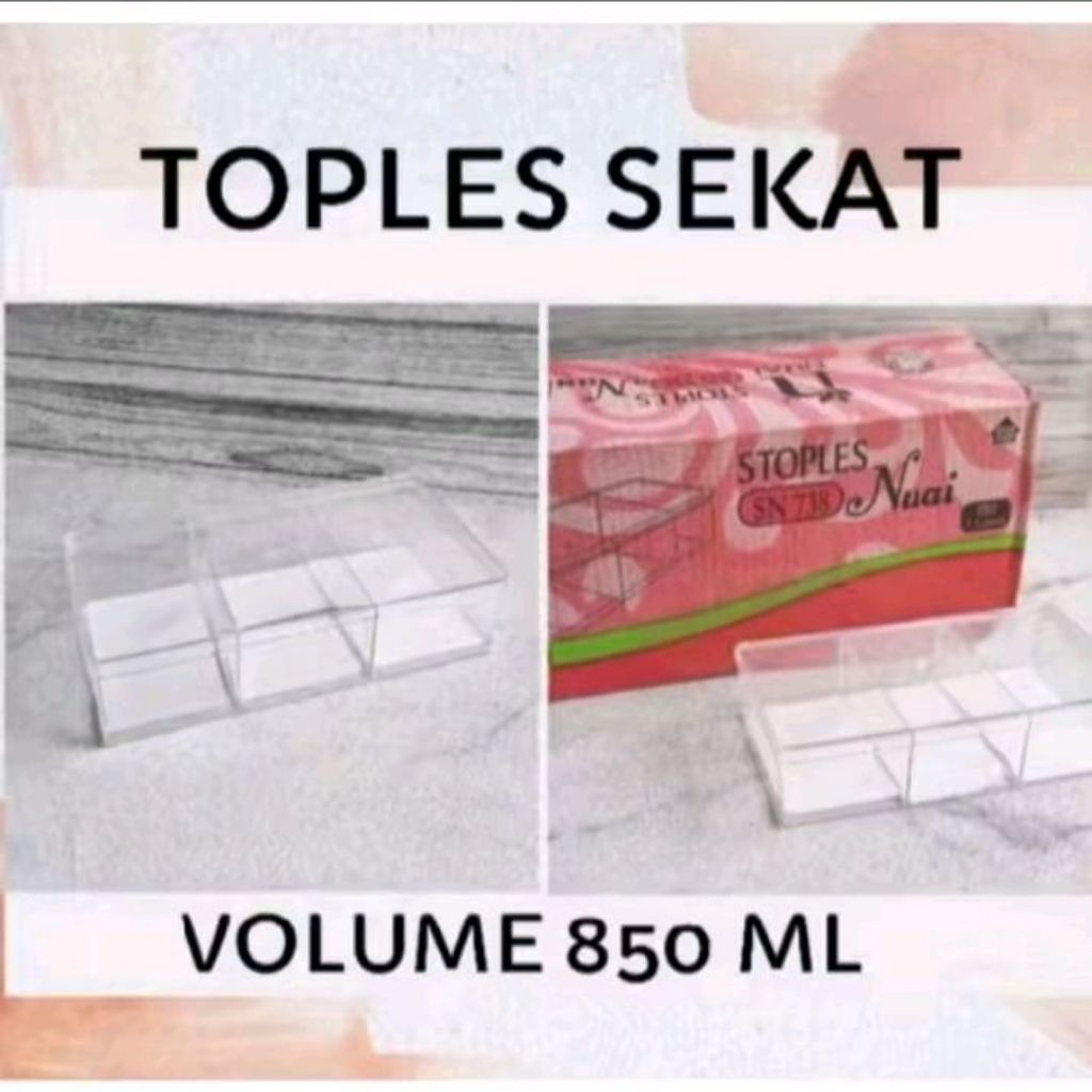Toples Kue Nuai SN-738 Persegi Sekat 3 Toples Makanan Toples Kue Kering Bening