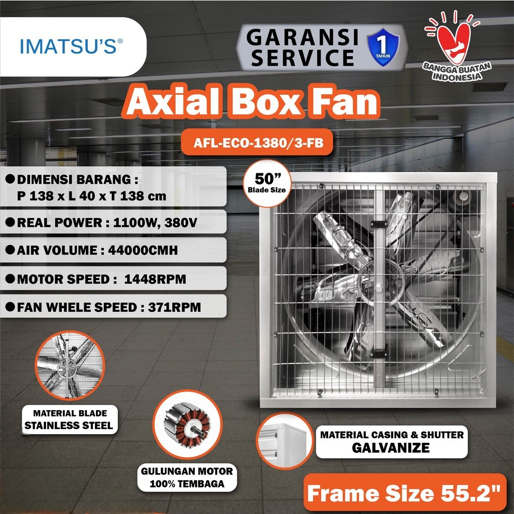 IMATSU'S Axial Box Fan 50 Inch Blower Exhaust Box Fan Kandang Ayam 50 Inch 380V 3 Phase Kipas Gudang