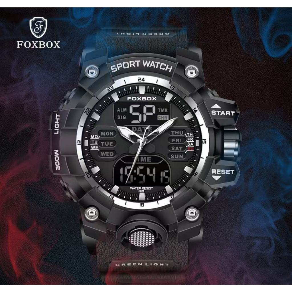 FOXBOX/New Youth Dual Display Electronic Watch Multi functional Waterproof Calendar Anti drop Watch