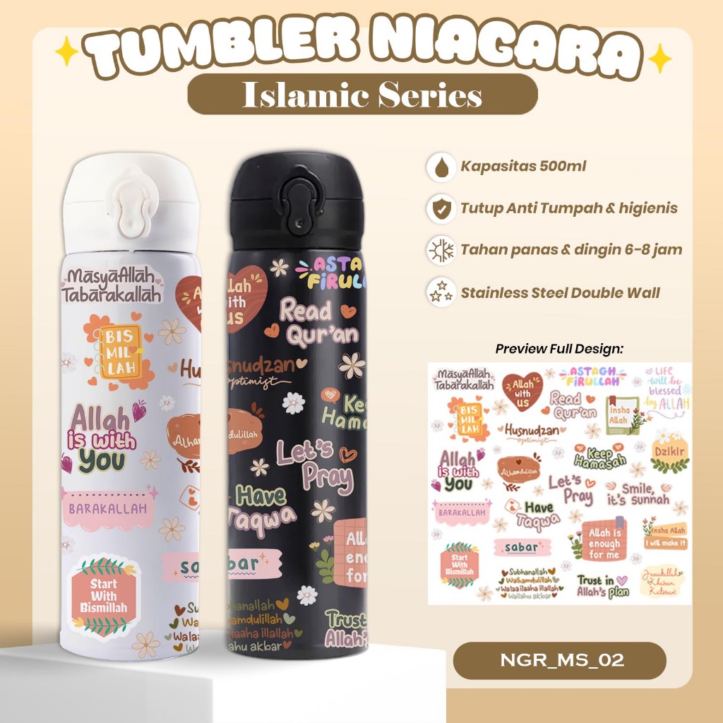Tumbler Custom Gambar islamic- Tumbler Niagara / SAKURA Desain Foto Estetik Aesthetic