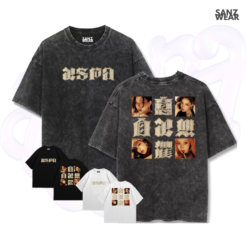 SANZ kaos AESPA | stonewashed washed t-shirt | black white | AESPA-17