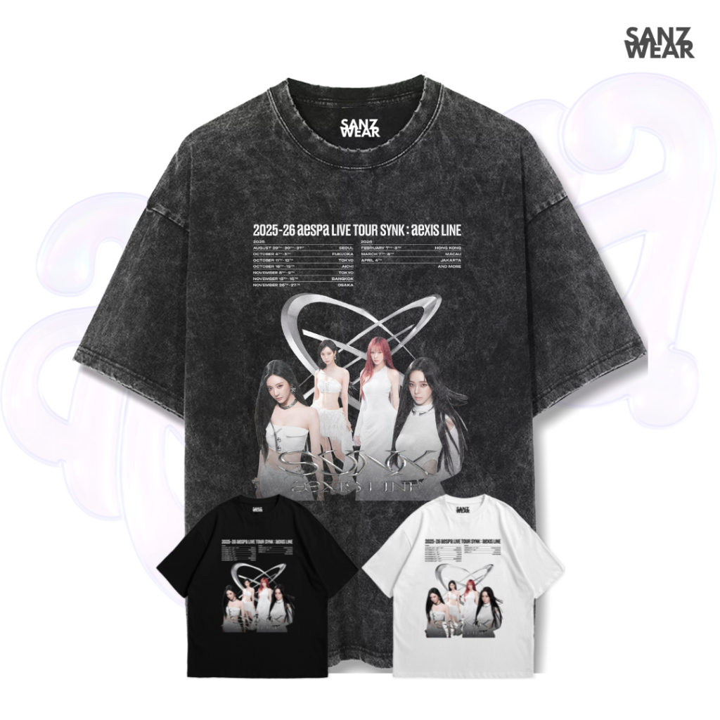 SANZ kaos AESPA | stonewashed washed t-shirt | black white | AESPA-18