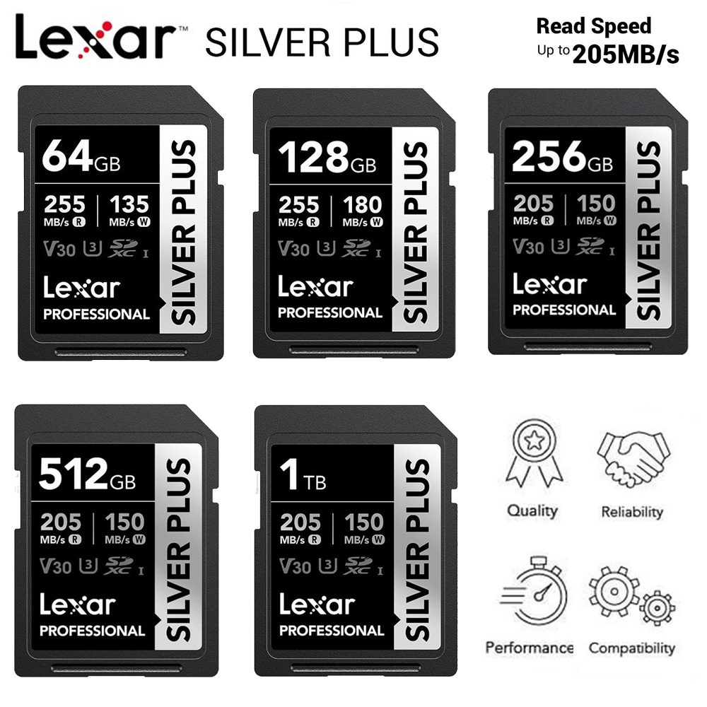 Lexar Professional SDXC SILVER PLUS UHS-I 255MB/s Memory Card SD 64GB / 128GB / 256GB / 512GB Origin