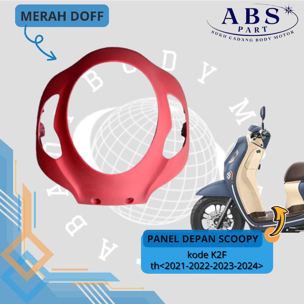 Cover  panel Tameng lampu kap body depan scoopy new prestige terbaru 2021 2022 2023 merah doff