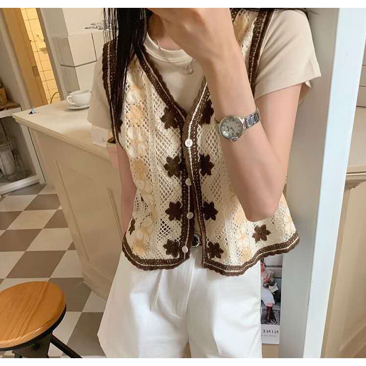 Rompi Rajut Wanita Vintage Motif Bunga Simple