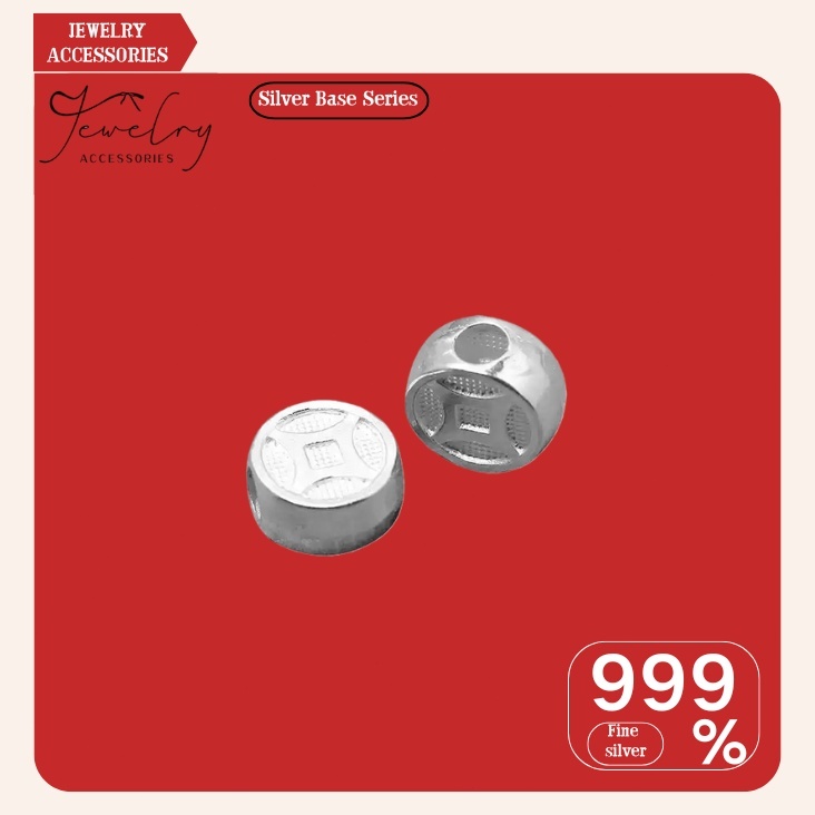 [999 Pure Silver] Manik-manik Koin Keberuntungan 3D Perak Murni S999 | Spacer Beads DIY Gelang Anyam