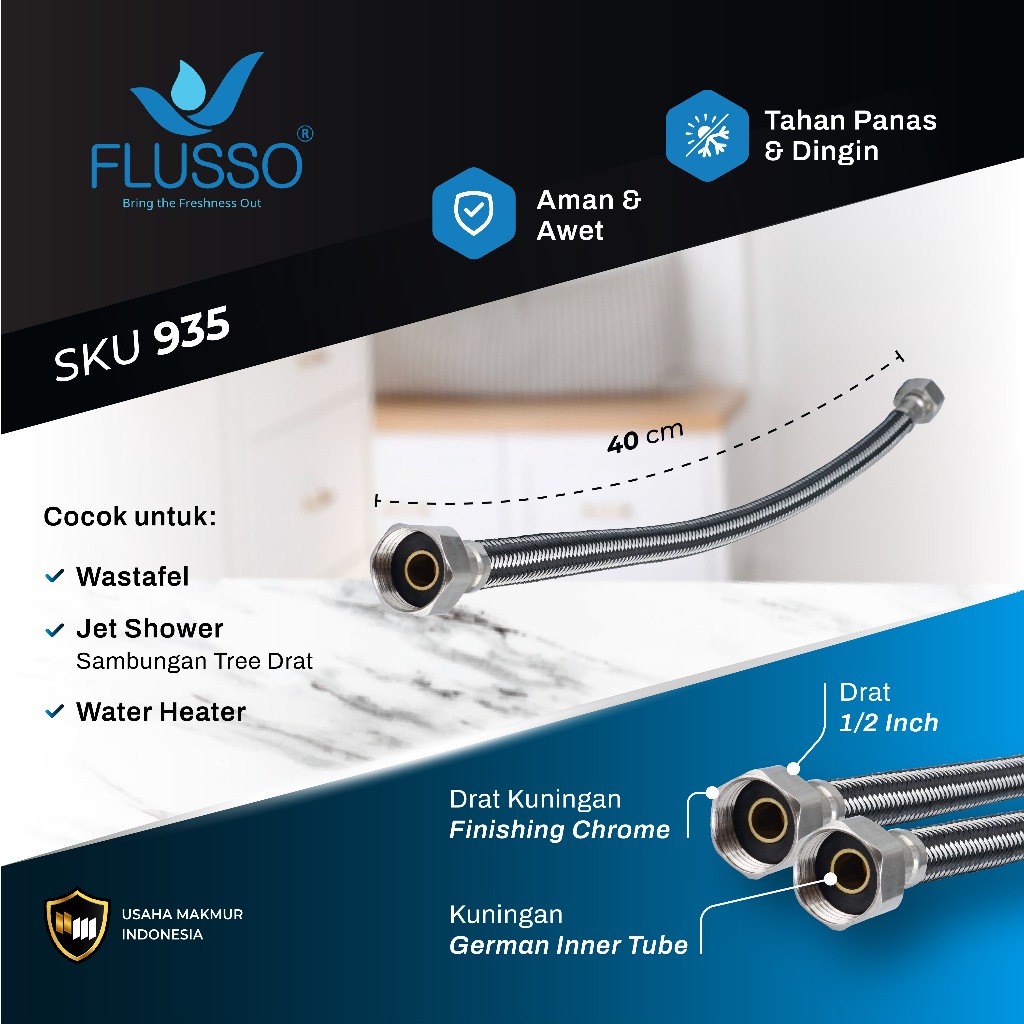 Flusso Selang Anyam Black Air Panas Dingin Selang Water Heater Original Co
