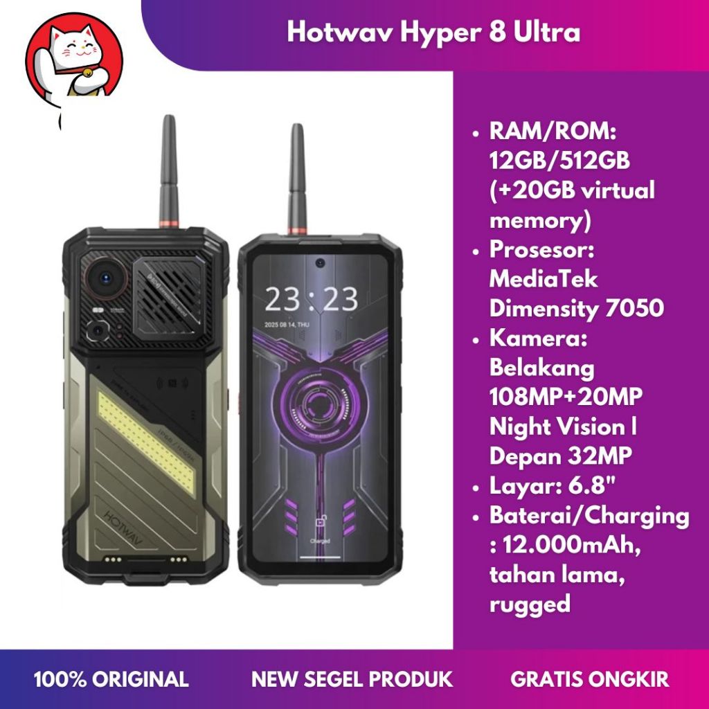 Hotwav Hyper 8 Ultra 5G RAM 12GB Storage 512GB Dimensity 7050 Layar 6.8" Android 15 Baterai 12.000mA