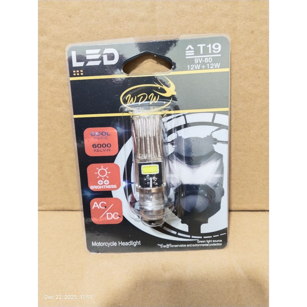 Lampu LED WDW T19 9v-80 12W+12W AC/DC putih white 6000 Kelvin Matic Bebek Beat Mio Vario CNC LED