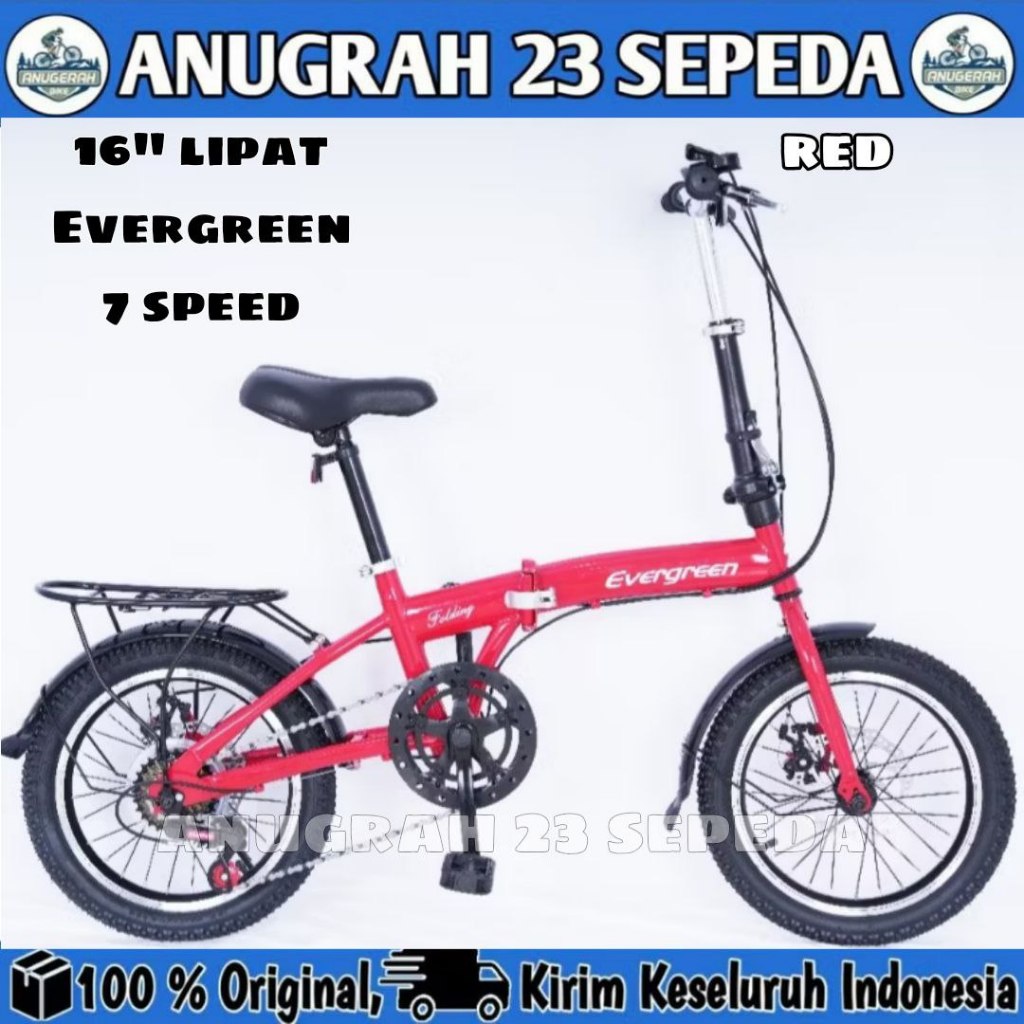 Sepeda Lipat Dewasa & Anak EVERGREEN Ukuran 16 Inch Boncengan 6 Speed CAKRAM & Single Speed V BRAKE