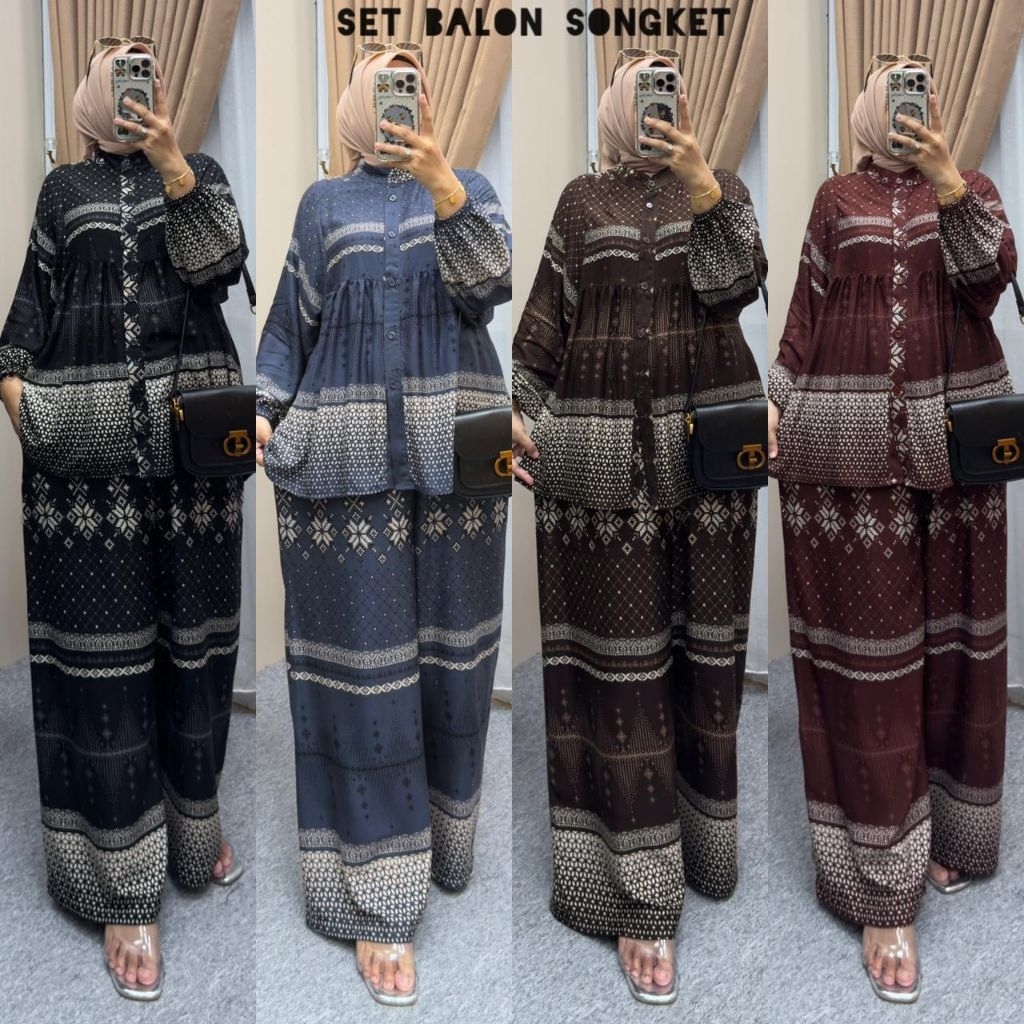 SETELAN BATIK SONGKET RAYON/SETELAN MODEL BABYDOLL LENGAN BALON/SETELAN WANITA JUMBO