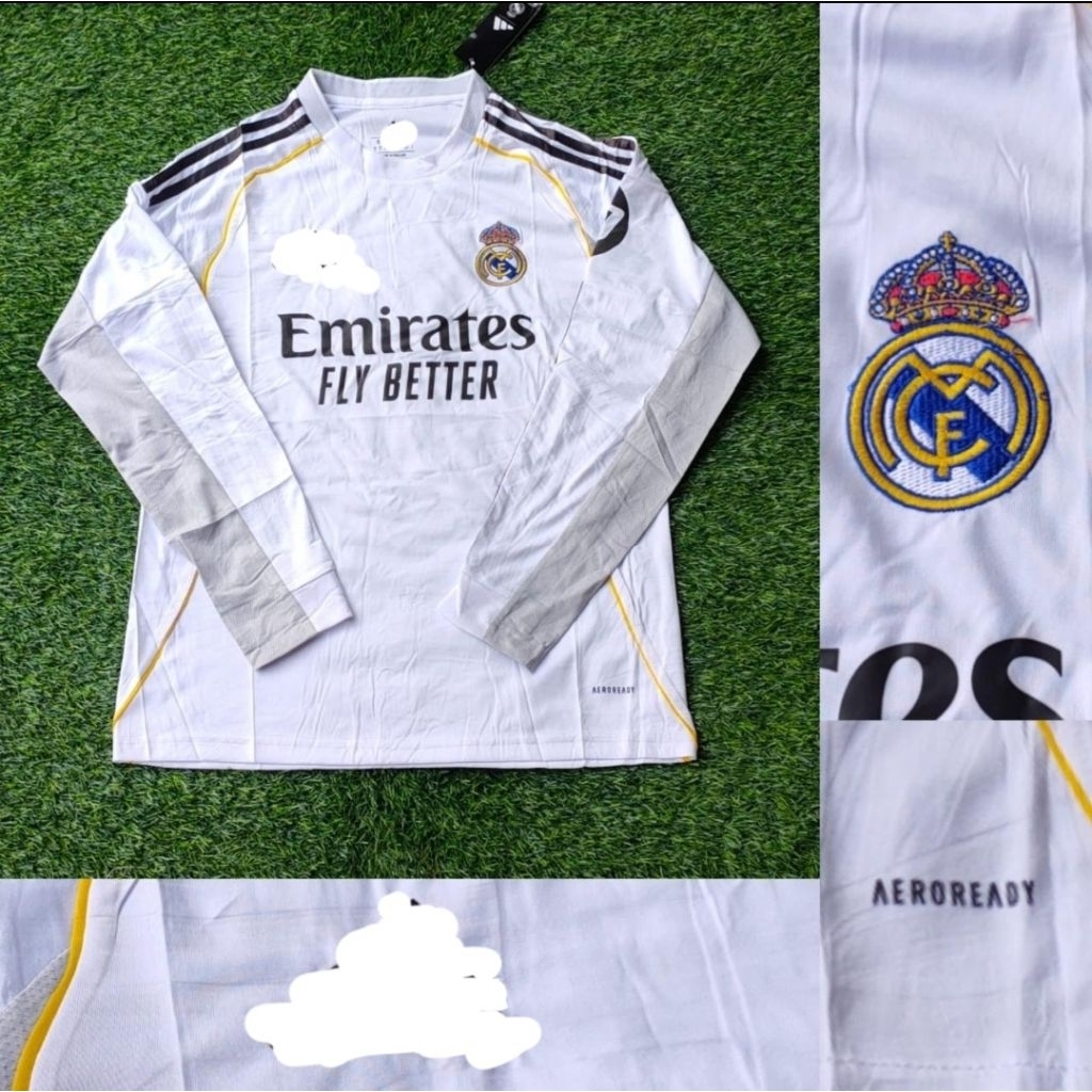 Jersey Kaos Baju Sepak Bola Real Madrid Home Away 3rd Third Putih White Longsleeve Long Sleeve LS Le