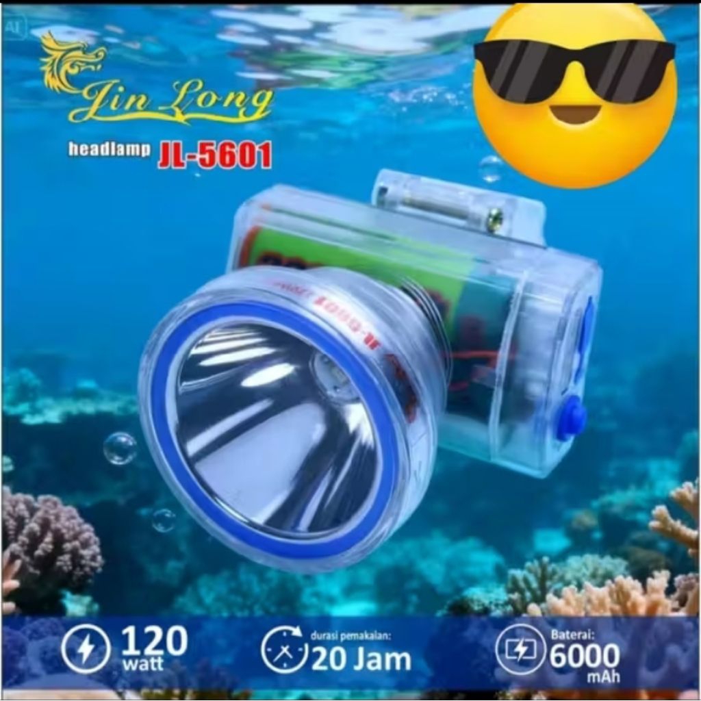 jl-5601 senter kepala led laser jinlong cahaya putih senter kepala menyelam 120watt senter kepala se