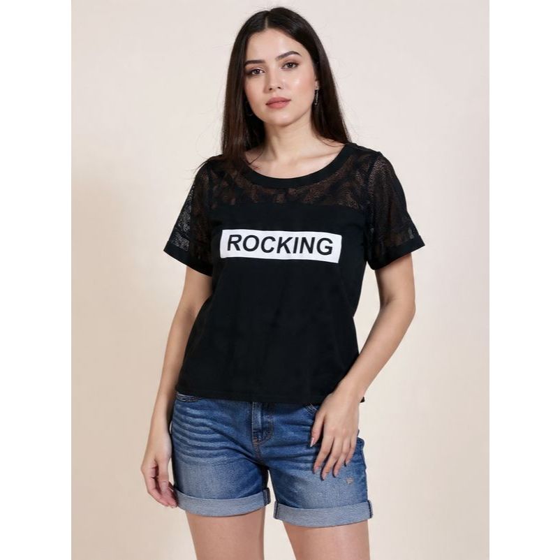 Baju lengan pendek wanita hitam kombinasi