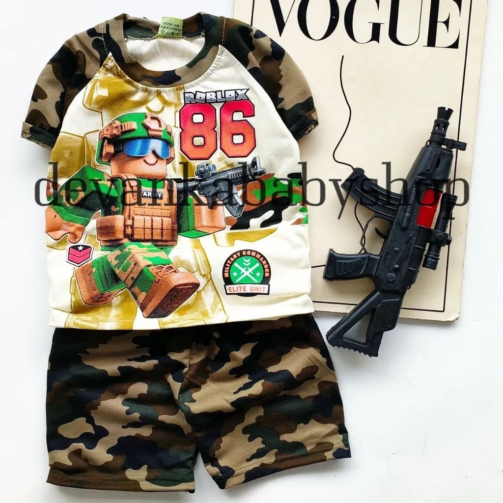 SETELAN BAJU TENTARA ROBLOX. BAJU ARMY ANAK LAKI LAKI MOTIF GAMERS KEREN BAHAN BAGUS BISA PAKE MAINA