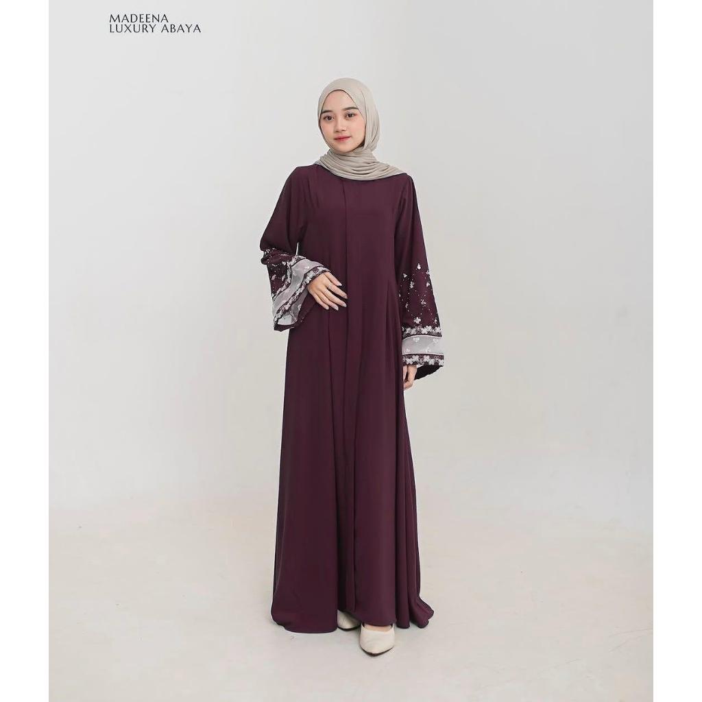 Madeena Abaya Turki Hitam Syari Ceruti Mix Bordir Mewah Baju Lebaran Terbaru Gamis Abaya Jumbo Arab