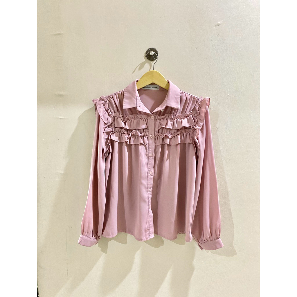 Pink Top / blouse pink smock / blouse ruffle / blouse smock