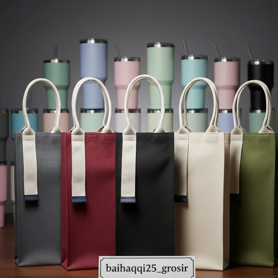 Tas Souvenir Denim Elegan untuk Botol - Warna Maroon, Hitam, Biru Navy