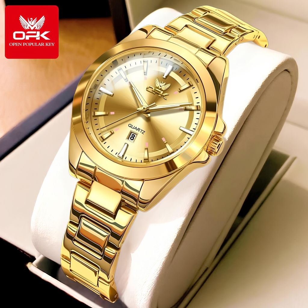 Jam Tangan OPK Wanita 6068 Anti Air Original Stainless Steel Bercahaya Emas Quartz Korea Women Watch