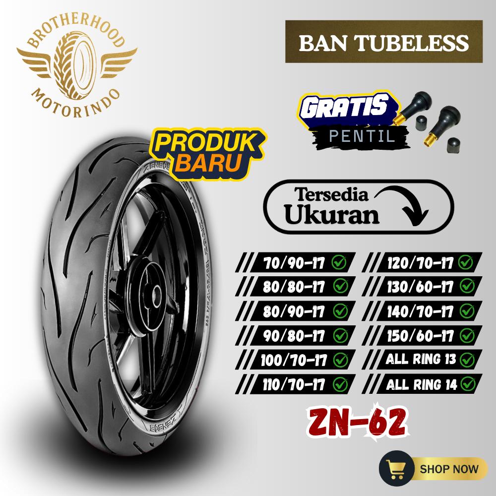 BAN ZENEOS ZN62 TUBELESS (70/90-17 / 80/80-17 / 80/90-17 / 90/80-17 / 100/70-17 / 110/70-17 / 120/70