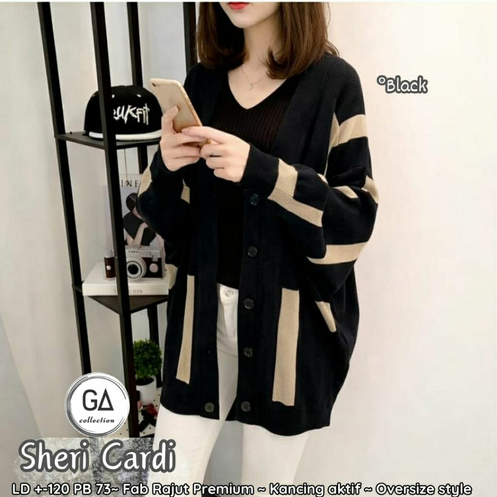 sheri cardi outer oversize wanita kekinian terbaru cardigan rajut kancing depan jumbo