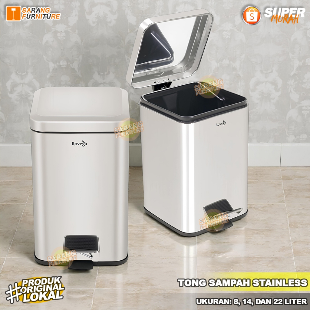 Tong Sampah Injak Tong Sampah Pedal Tempat Sampah Stainless Kotak Rovega Dust Bin Tong Sampah Dapur