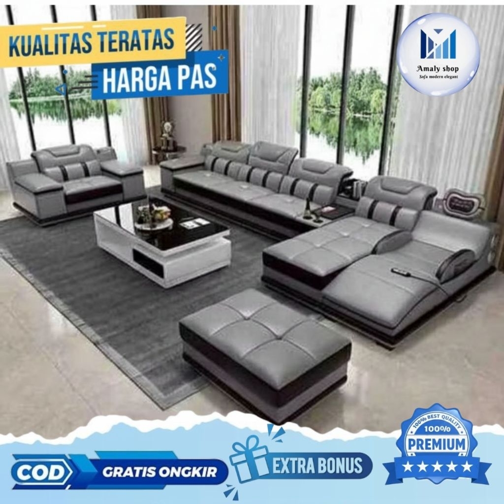 Sofa Kulit Letter L Modern Kursi Tamu Minimalis Mewah Set Sofa U
