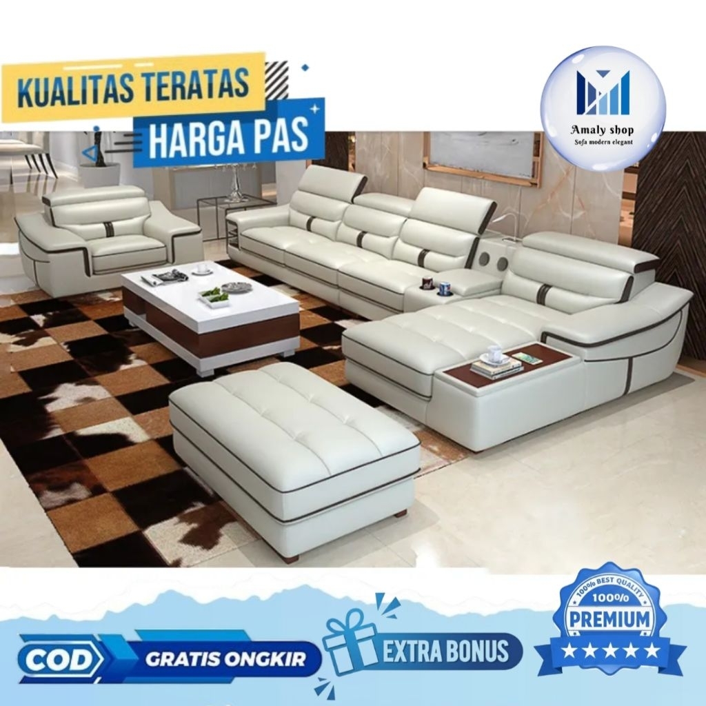 Sofa Minimalis Letter L Set 1 seater puff  Kursi Tamu Minimalis Sofa U Mewah Kursi Jati
