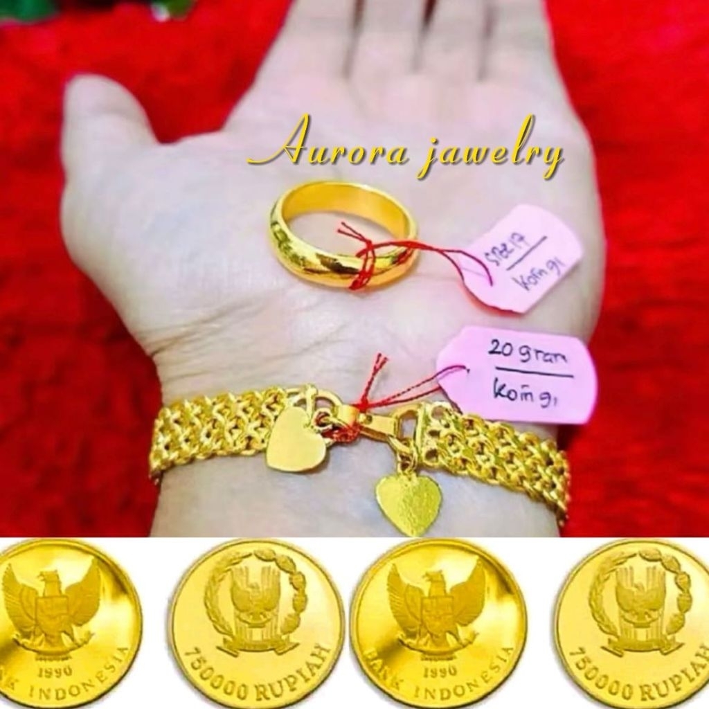 Gelang tikar 10 Mili free cincin koin 91,92 elegan dan mewah perhiasan wanita dewasa anti luntur ant
