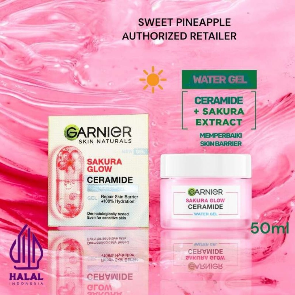 GARNIER Sakura Glow Ceramide Barrier Moisturizer Gel 50ml Skincare Water Gel Pelembab Ringan mencera