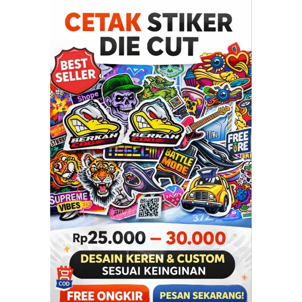 Cetak Stiker Die Cut A3 Custom | Vinyl Glossy