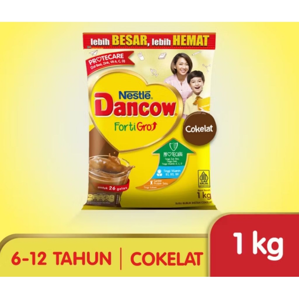 Dancow Fortigro Rasa Cokelat 1 kg Susu Pertumbuhan Anak Usia 6-12 Tahun 1kg Coklat Cokelat