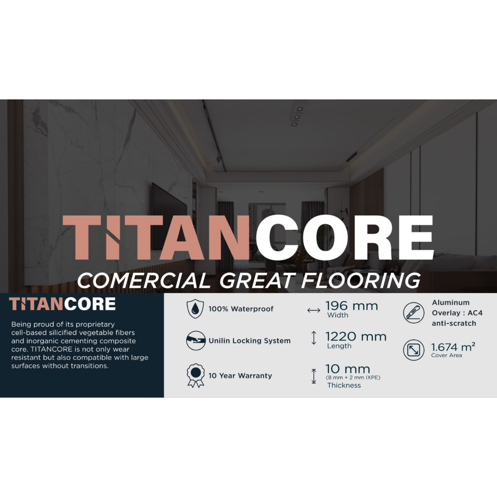 Lantai SPC Daneson Titancore 10mm by Marvel - Lantai Motif Kayu kualitas tinggi