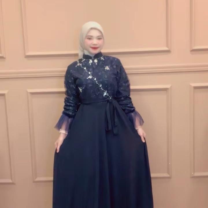 Rania Dress - Bahan Ceruty  kombinasi brokat mewah - Gamis pesta mewah - Ld 90 - 120