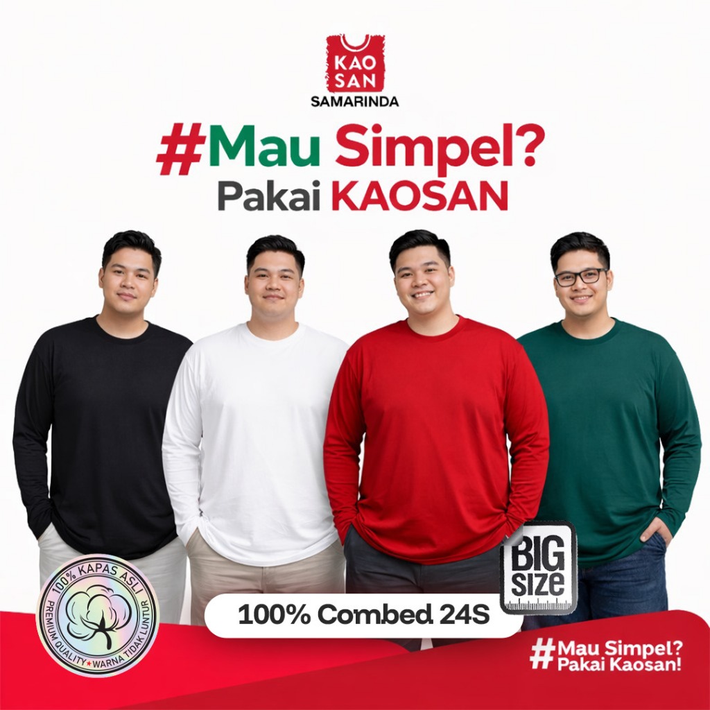 (JUMBO SIZE) KAOS PREMIUM COMBES 24s LENGAN PANJANG